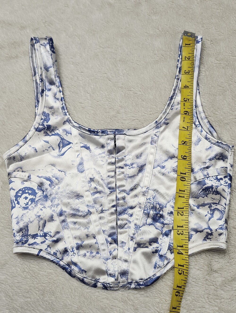 • Motel Rocks Sleeveless Satin Corset Front Closure Crop Top Small Blue White - Picture 9 of 9